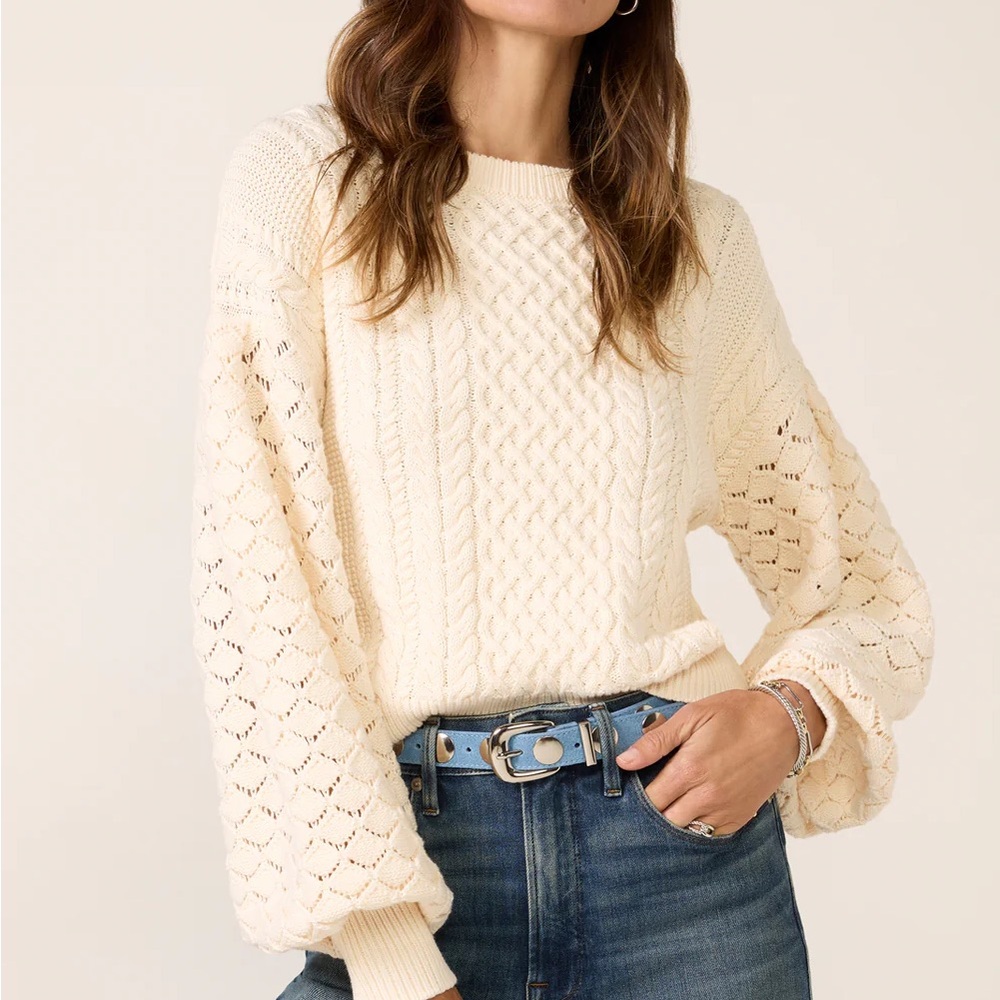 525 America Textured Knit Cream Sweater